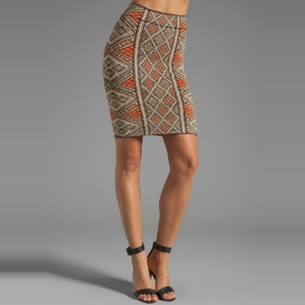 BCBGMAZAZRIA Carmel Brown Orange Strech Pencil Knit Mini Skirt Size S